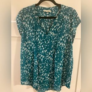 Fun 2 Fun teal floral blouse EUC